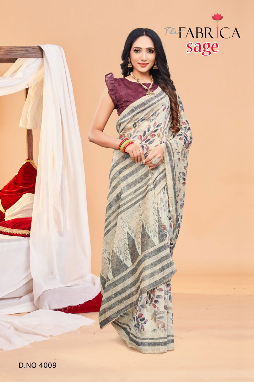 The Fabric Sage Regular Wear Printed Wholesale Cotton Sarees
